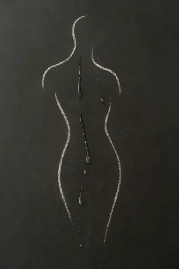 silhouette-craie-eau-ruisselante-fond-noir-sensoriel